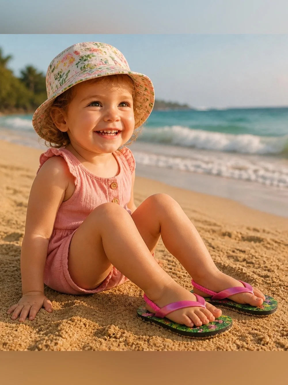 Wonder Nation Girls Flip Flops With Heel Strap Tropical Flamingo 7/8 Or 9/10